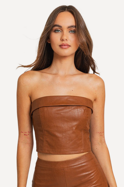 tan leather top, tube leather top, women strapless leather 