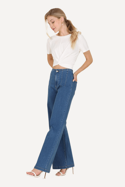 Flared High Waist Pin Tuck Jeans - LK’s Boutique
