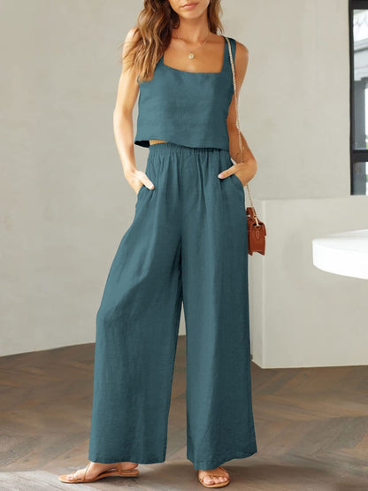 Wide Leg Cotton Pants and Sleeveless Top