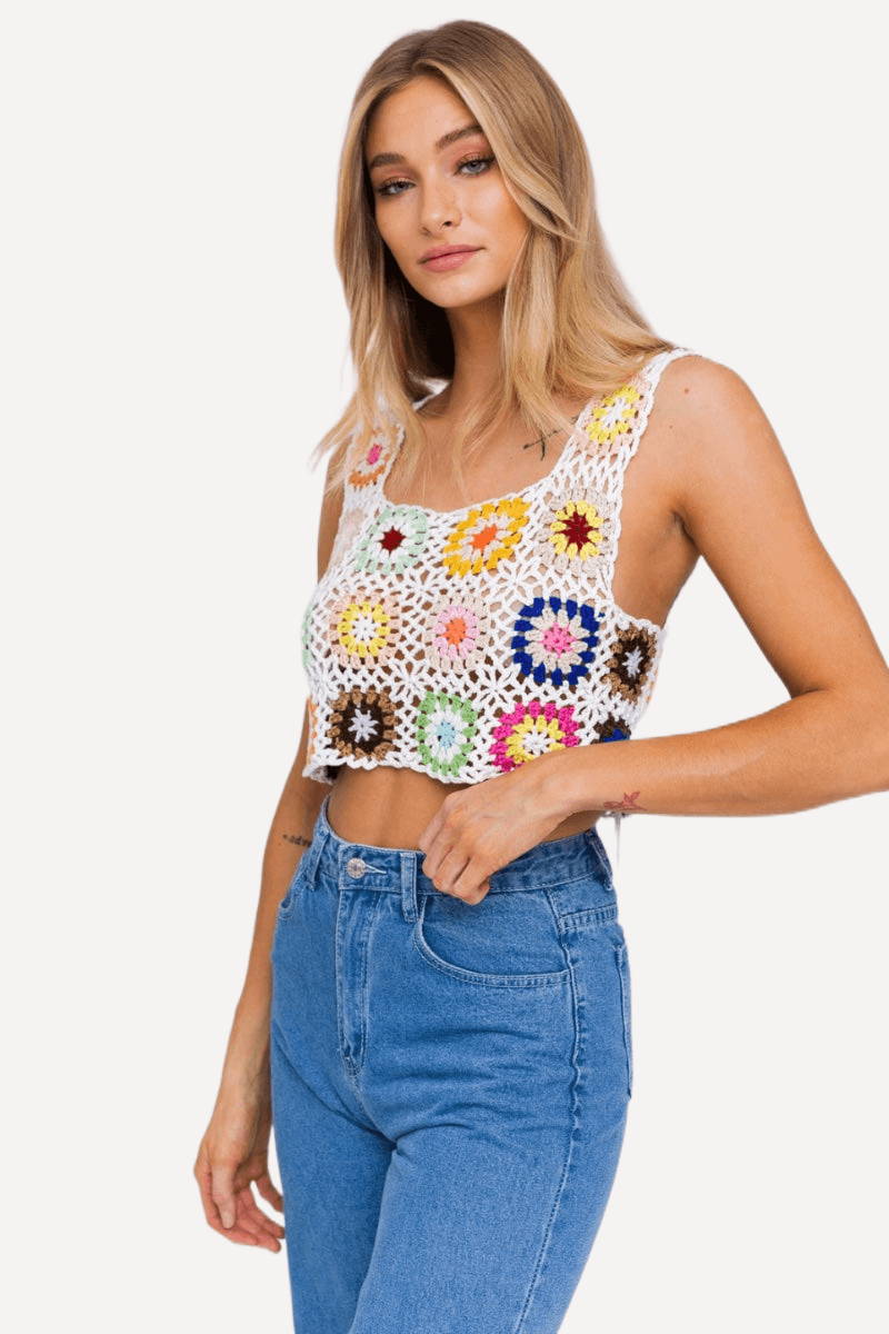 Floral Cropped Crochet Top women