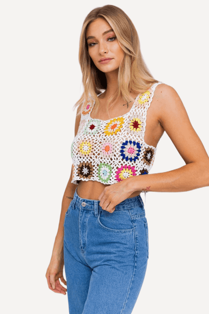 Floral Cropped Crochet Top women