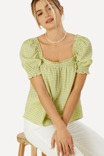 spring top, summer top, Checkered Top in Green