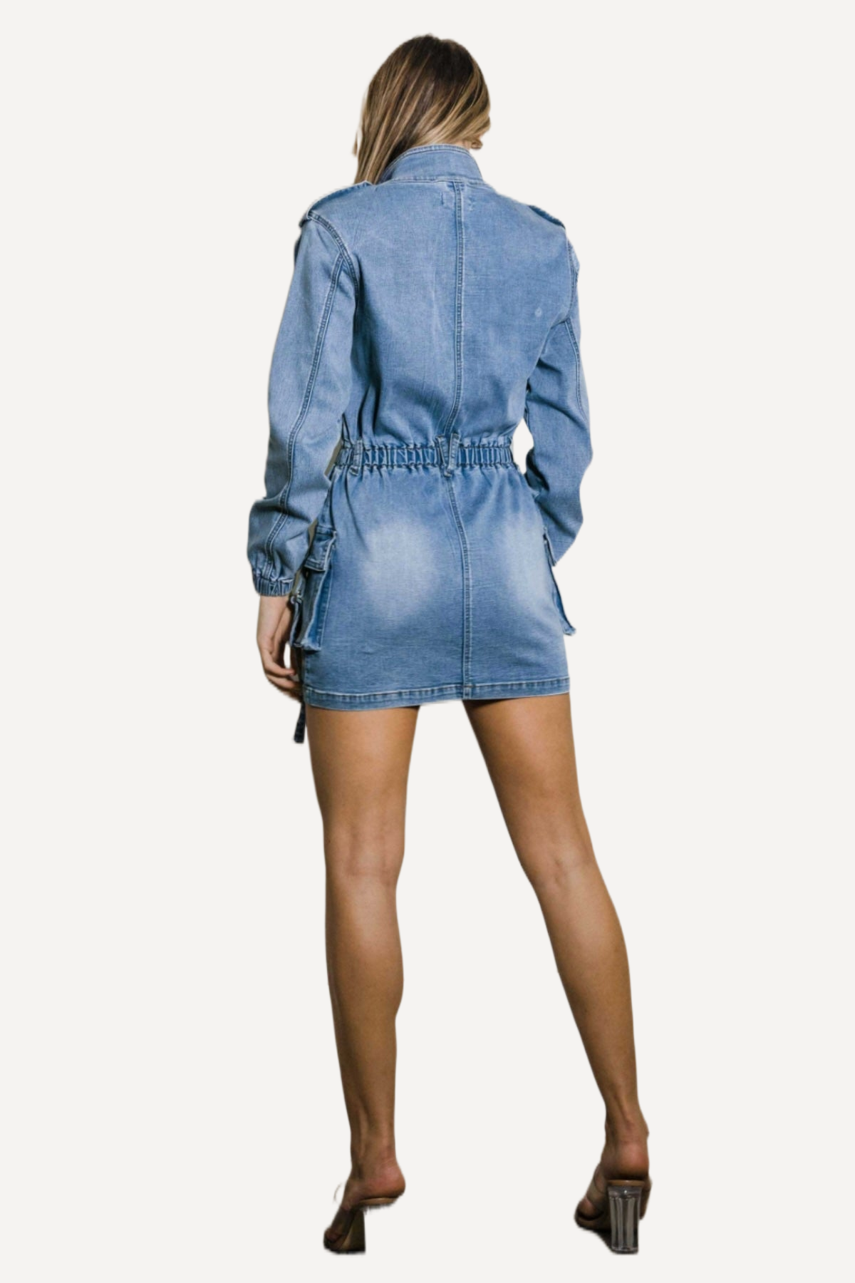 Juniors Long Sleeve Denim Mini Dress women