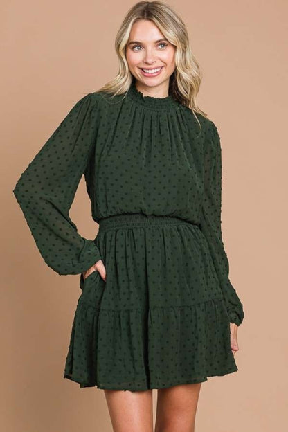 Swiss Dot Mini Dress - Dark Green