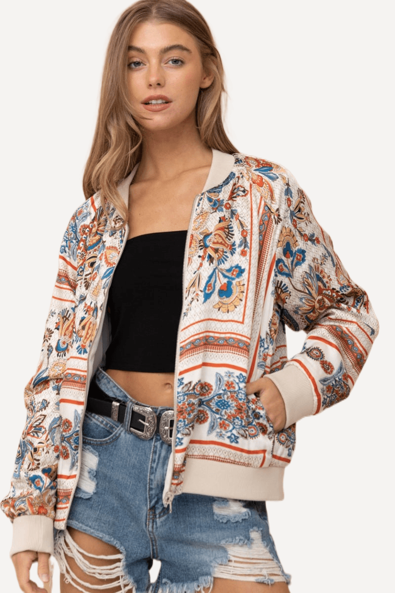 Satin Paisley Bomber Jacket