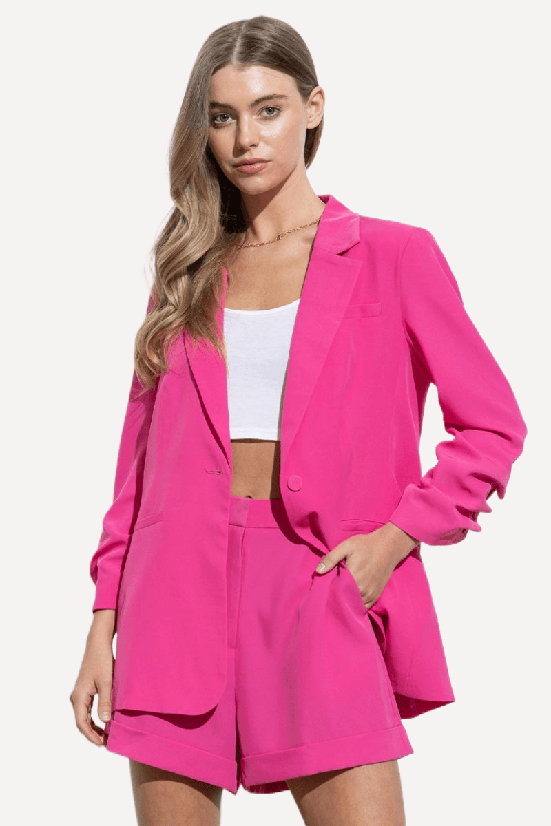 pink blazer, women, pink short and blazer, womens set, fashion outfit, spring and summer