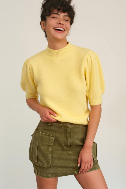 Puff Short Sleeve Knit Top - Yellow
womens knit top, fall top, winter top