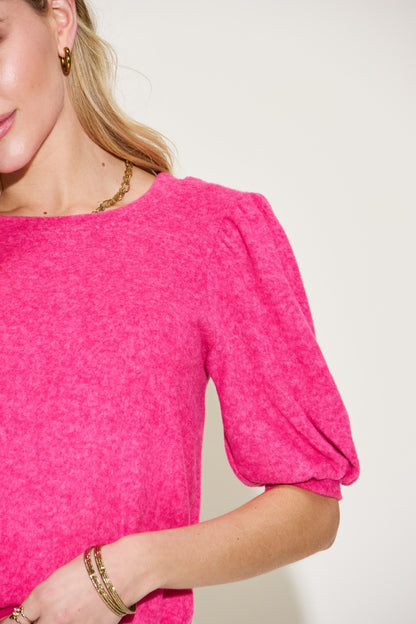 Half Lantern Sleeve Knit Top - Hot Pink