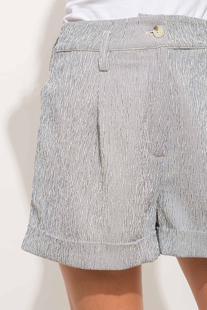 Pin Striped Pleated Shorts - Blue