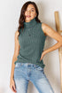 green Ribbed Turtleneck Tank Top