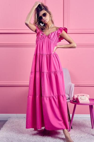 womens Hot Pink Tiered Maxi Dress