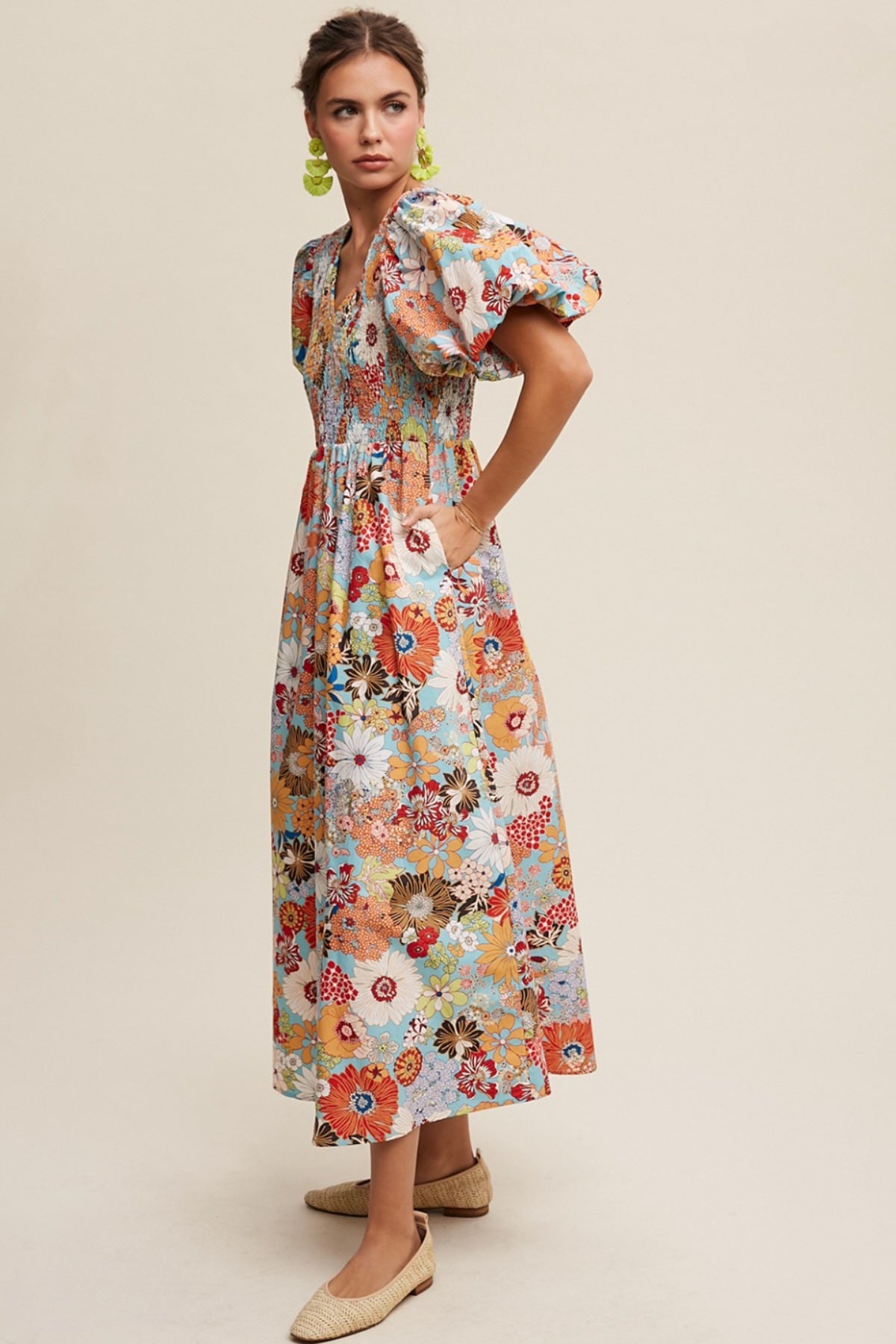 Puff Sleeve Floral Maxi Dress