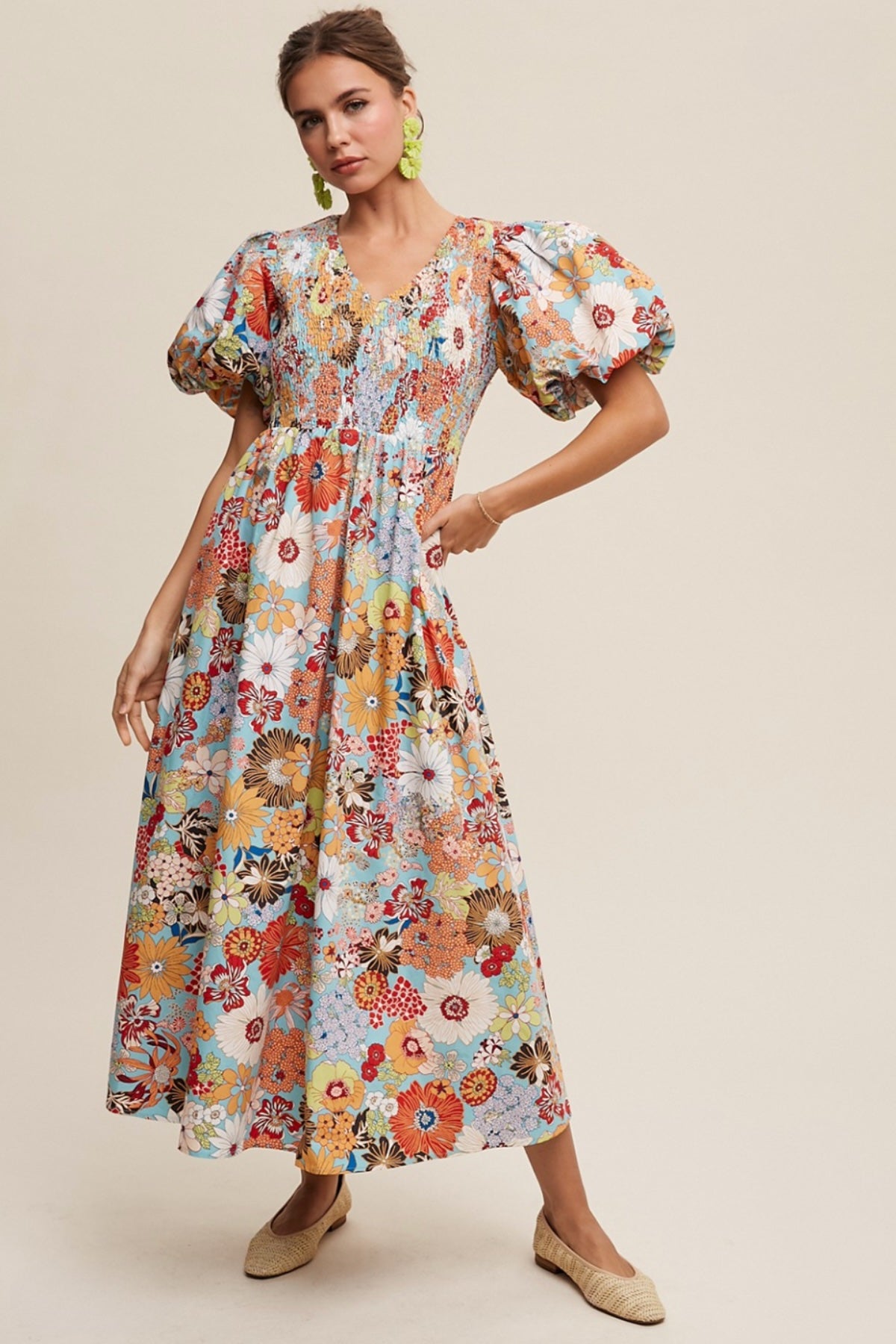 Puff Sleeve Floral Maxi Dress