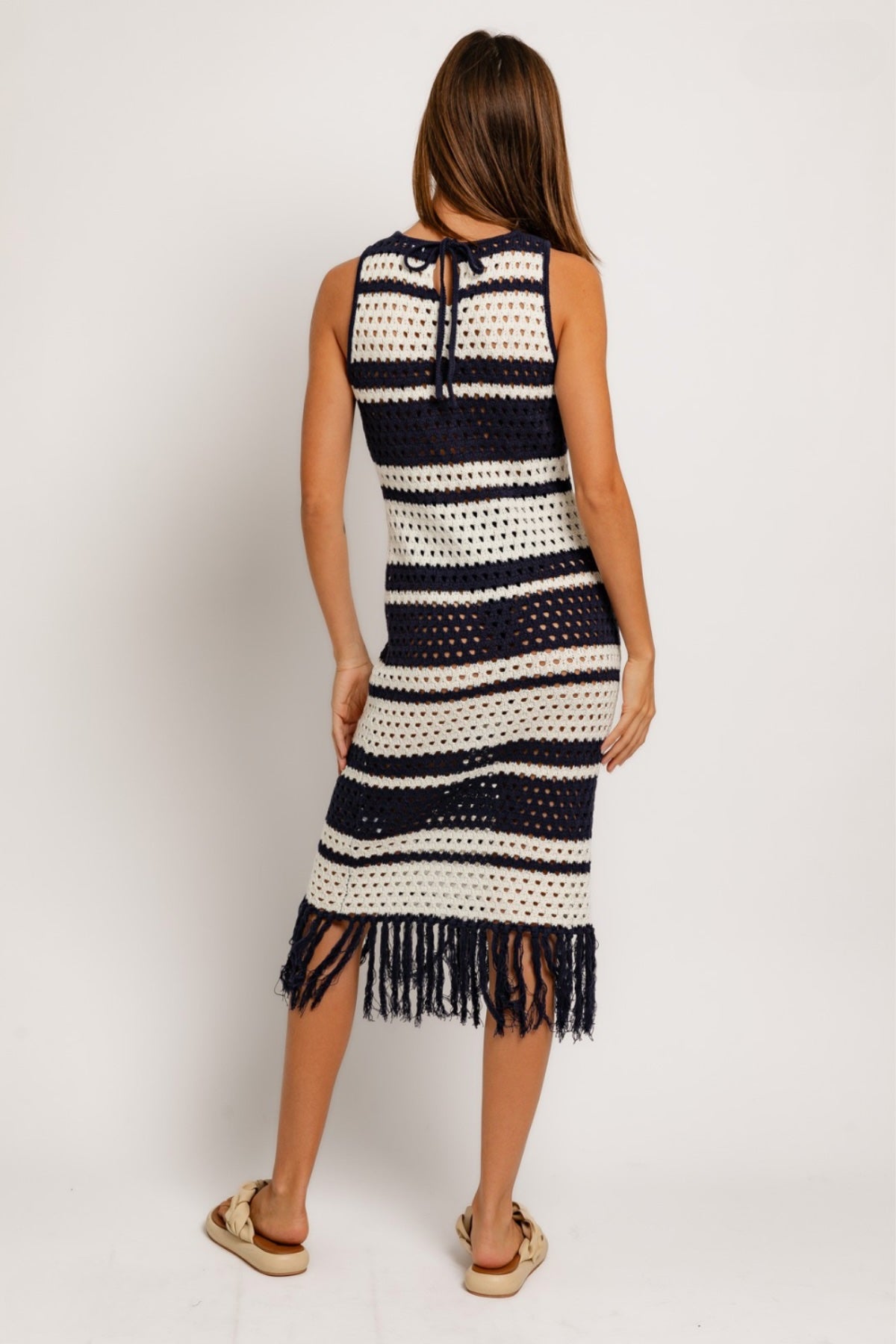 Sleeveless Crochet Midi Dress - Navy