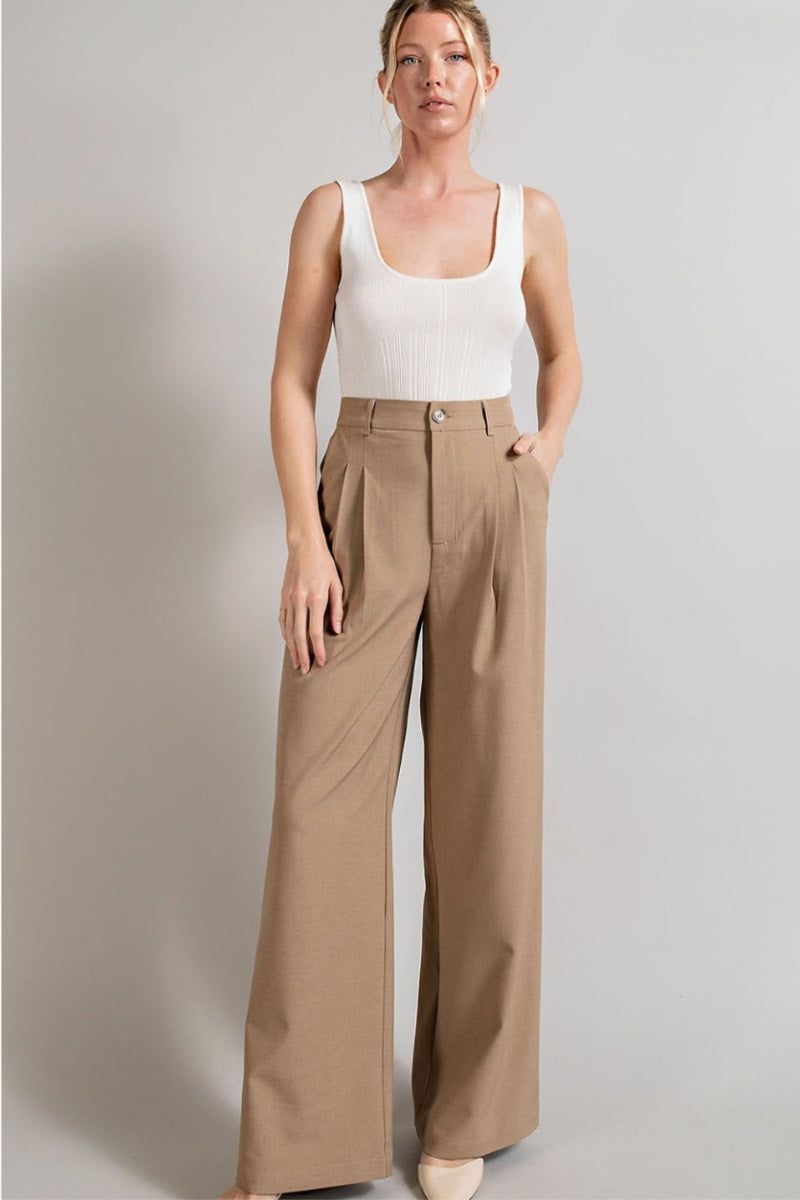 womens tan pleated pants