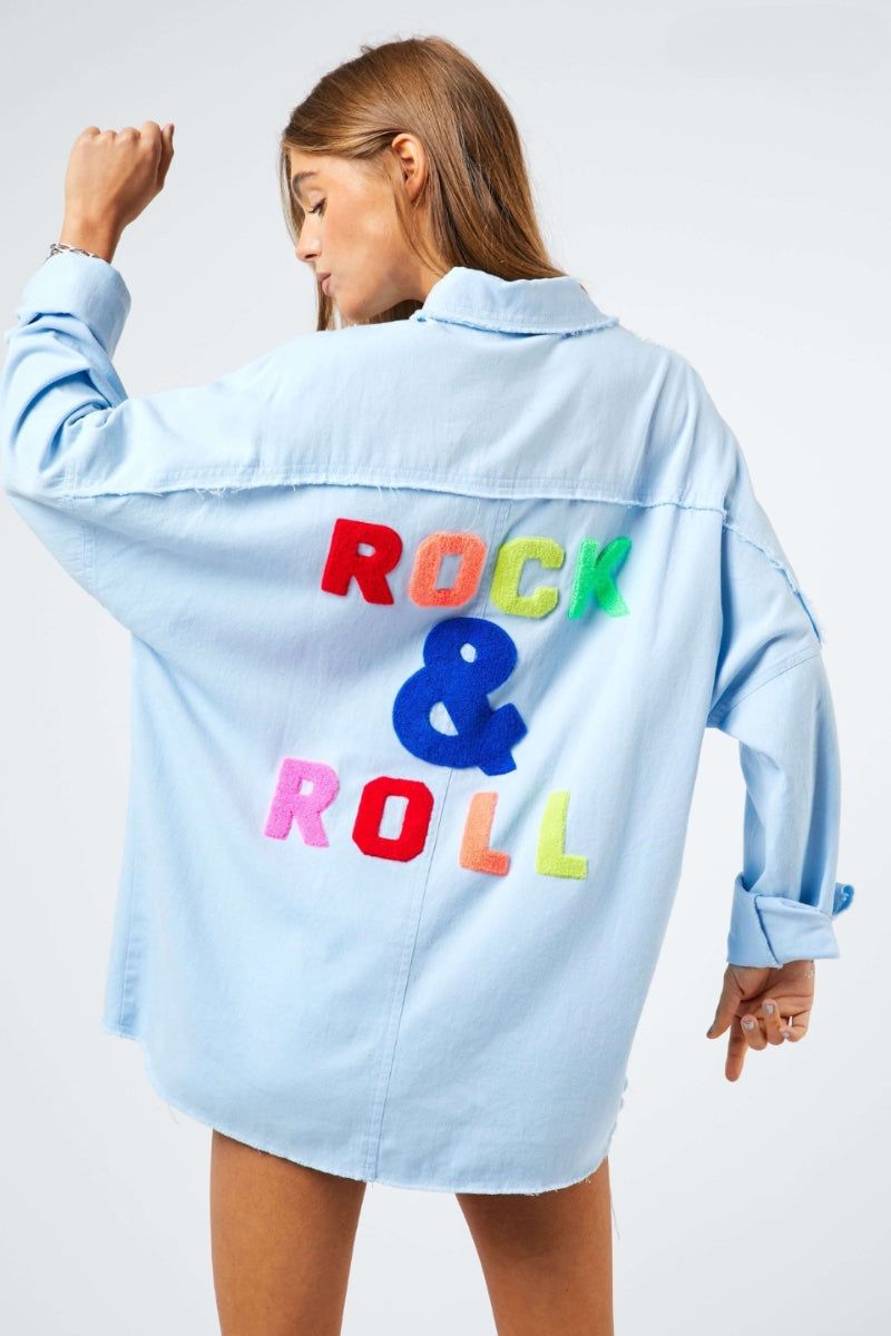 light blue Oversized Embroidered Shacket - Rock &amp; Roll