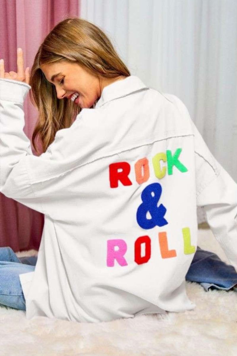 white Oversized Embroidered Shacket - Rock &amp; Roll