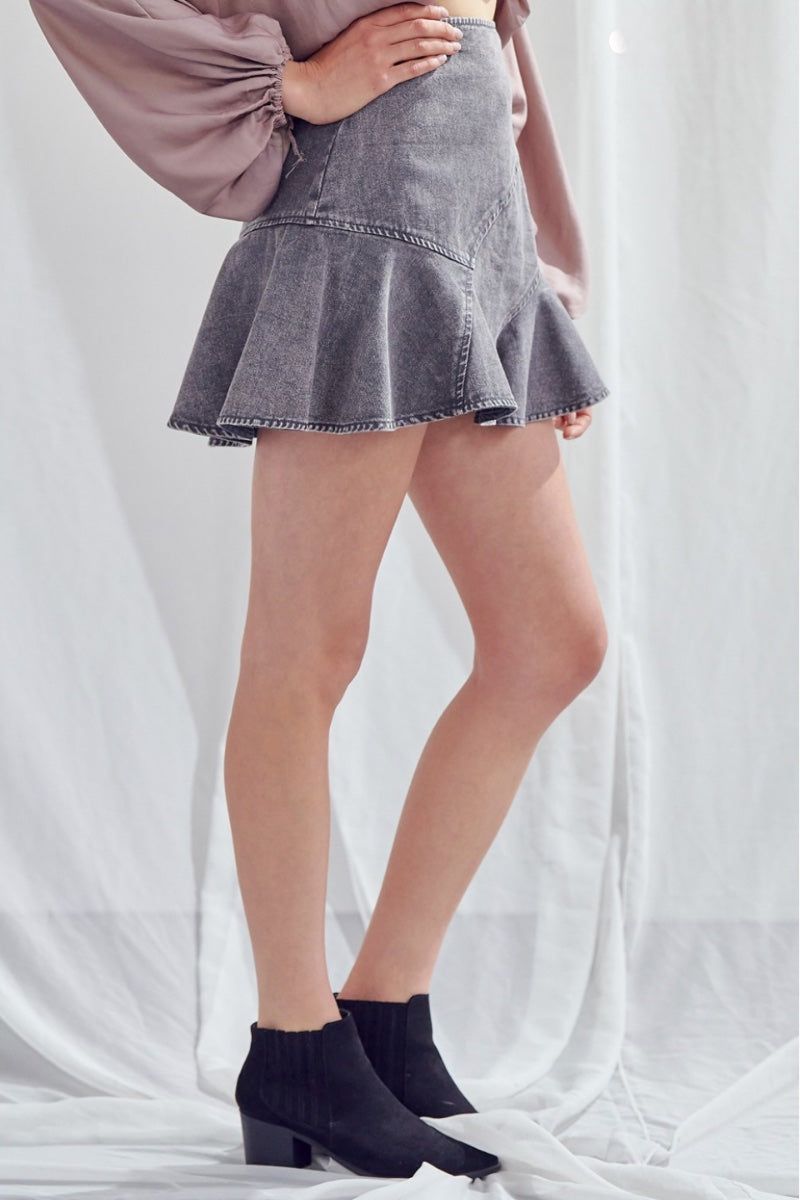 ruffled jean mini skirt