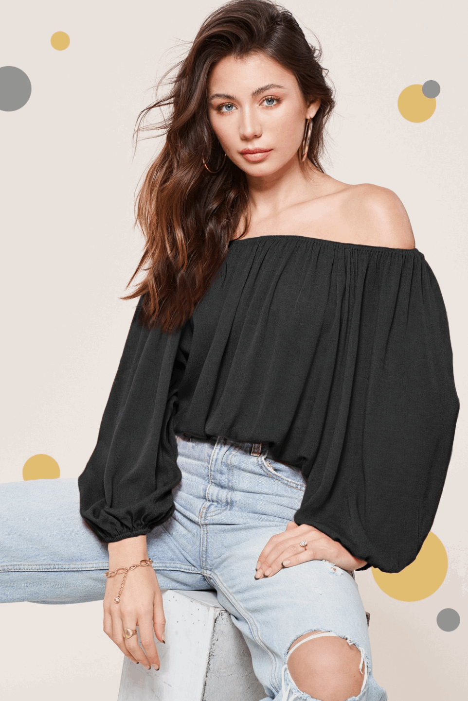 Balloon Sleeve Off Shoulder Top