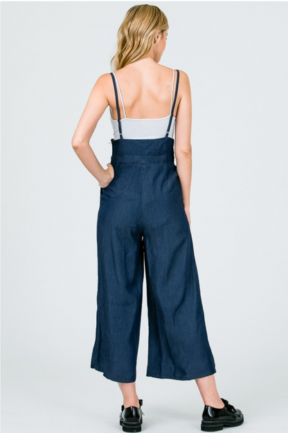 Wide Leg Capri Jeans with Suspenders