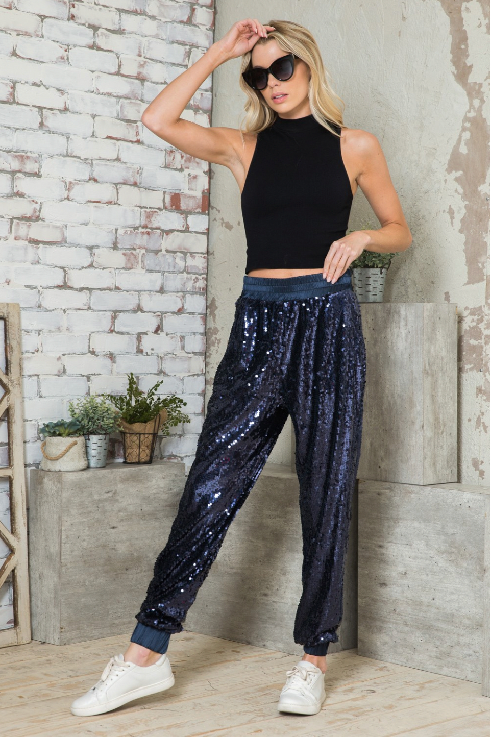 navy sequin joggers