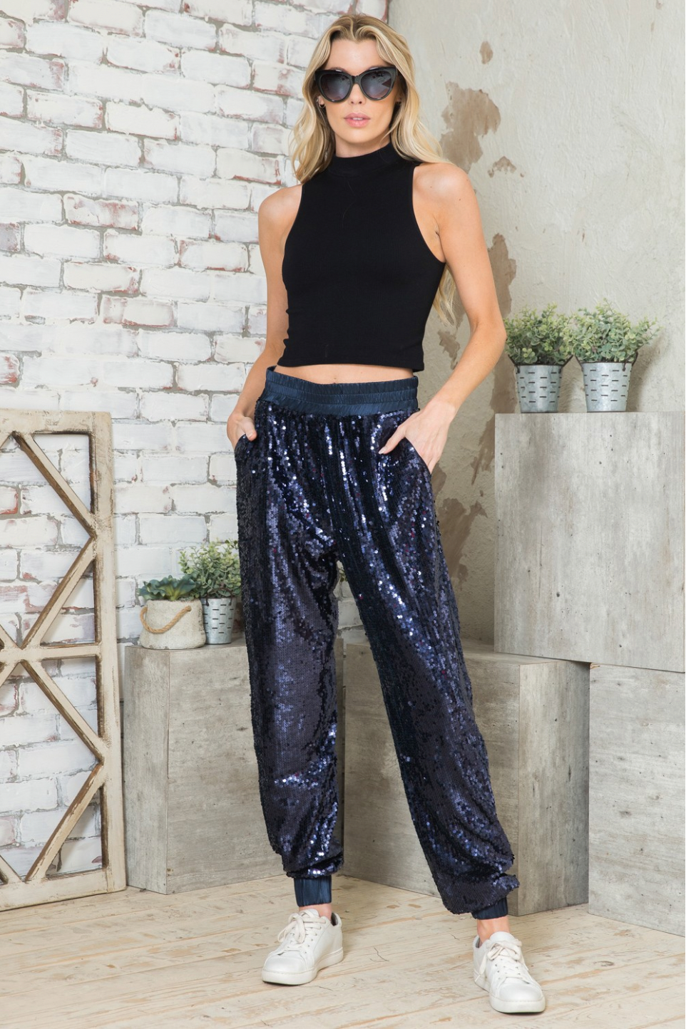 blue Sequin Lounge Pants