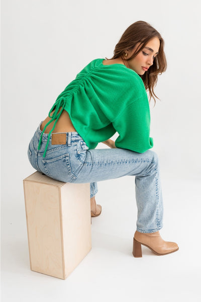 green Ruched Back Sweater women