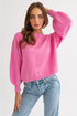 pink Ruched Back Sweater, pink balloon sleeve sweater, knit top