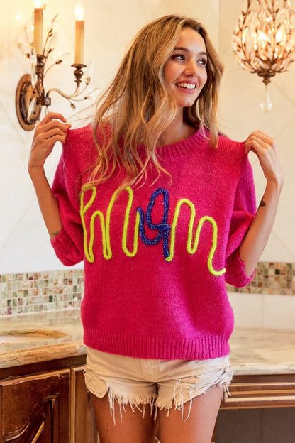 moms knit top. MOM Embroidered Knit Top - Fuchsia women