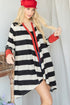 black, white and red Striped Draped Knit Cardigan