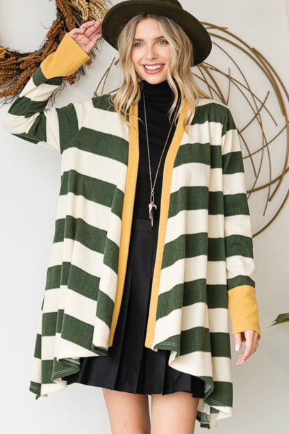 green Striped Draped Knit Cardigan