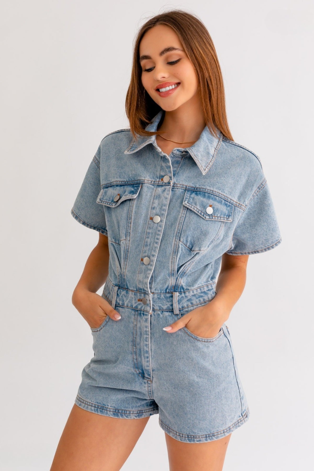 womens jeans romper, Short Sleeve Denim Romper