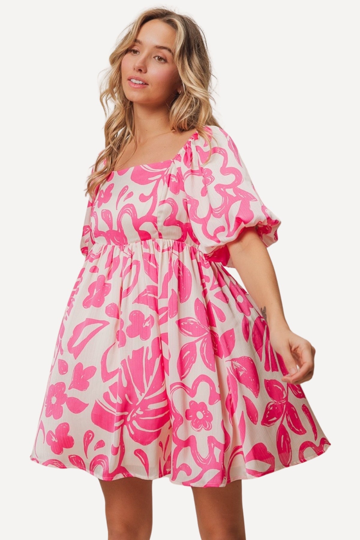 Pink Floral Babydoll Dress