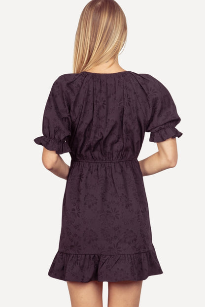 Puff Sleeve Floral Mini Dress - Black