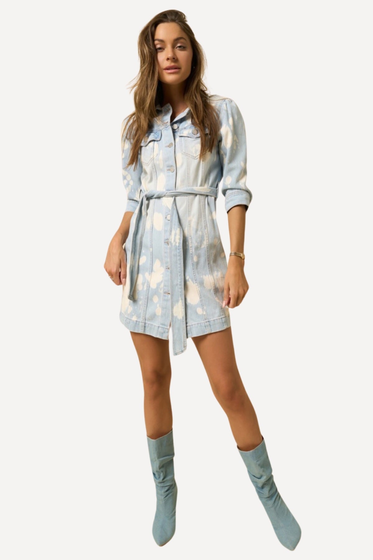 puff sleeve, denim dress, jean shirt dress