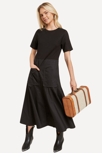 black short sleeve dress, spring dress, summer dress, black The Traveler Maxi Dress