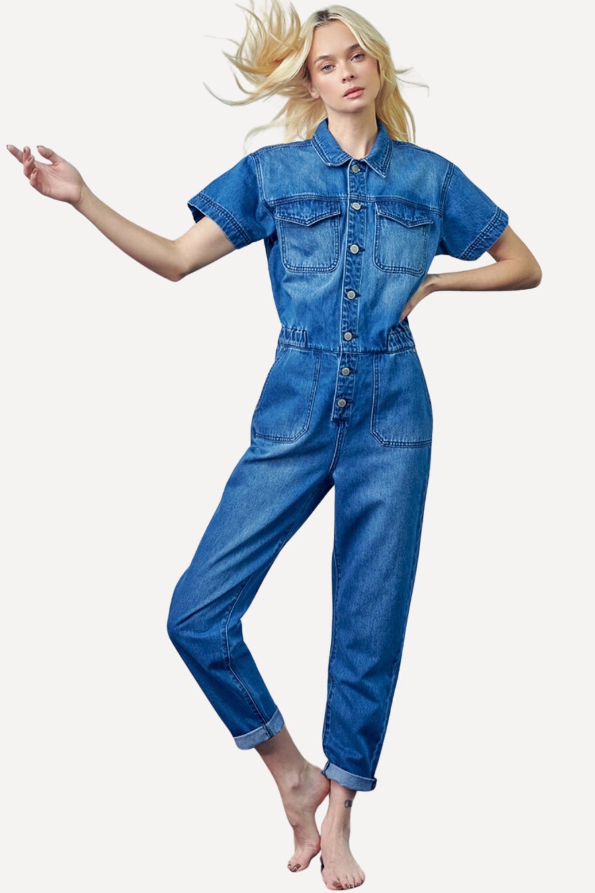 short sleeve denim jumpsuit, spring fashion