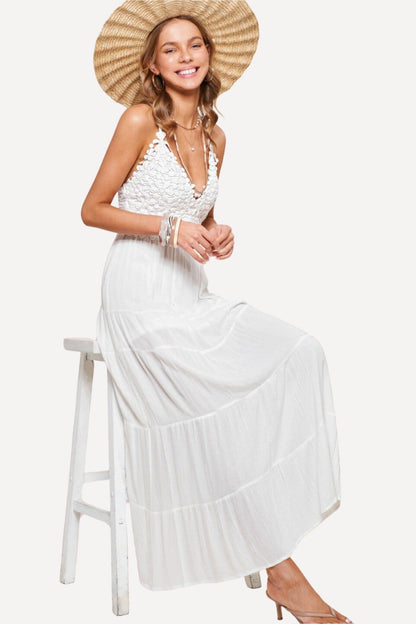 white summer dress, white sleeveless dress, white maxi Bralette Maxi Dress