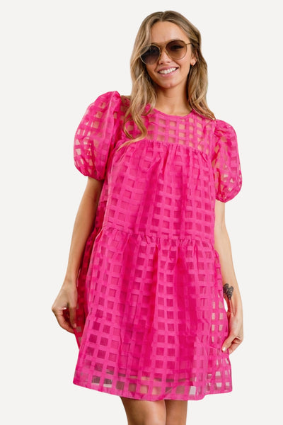 women easter dress. spring dress, spring fashion, spring style, Gridded Organza Dress - Pink]