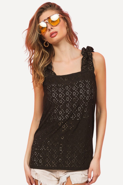 Black Eyelet Tank Top