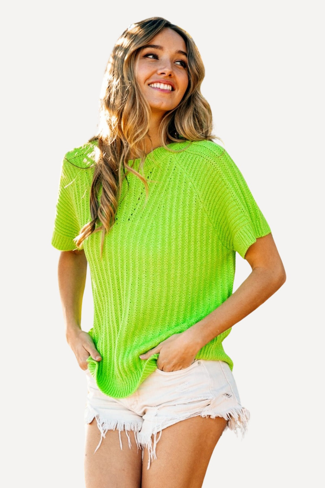 Bright Green Short Sleeve Knit Top