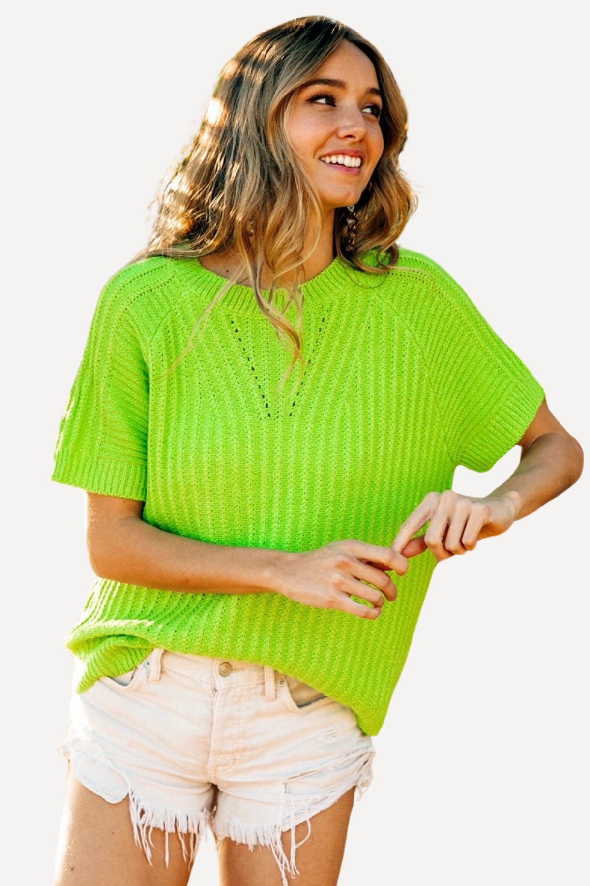 Bright Green Short Sleeve Knit Top