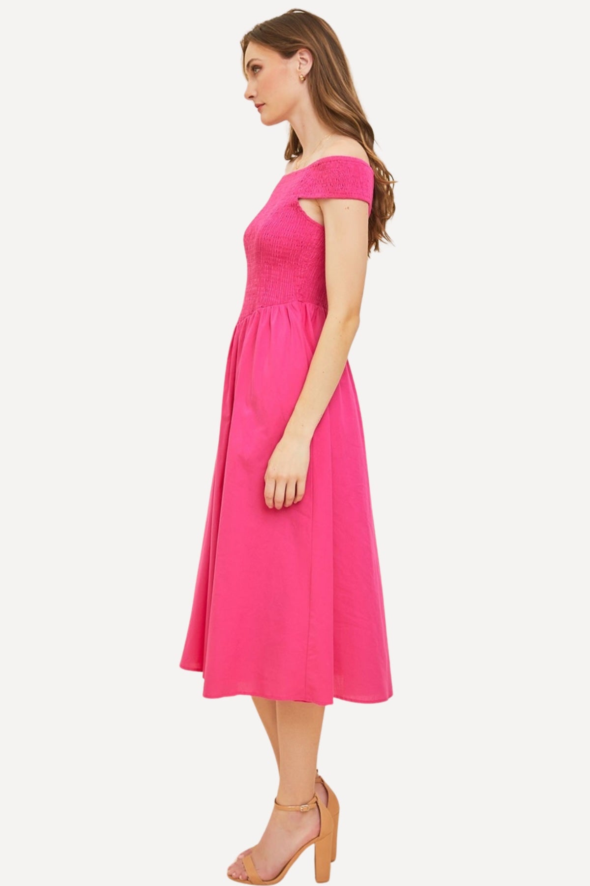 Pink Smocked Midi Cotton Dress