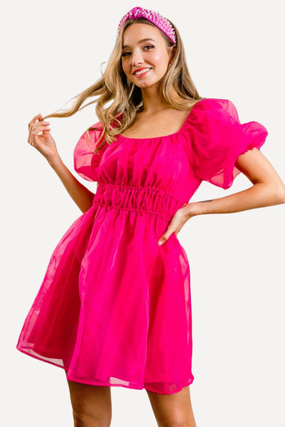 pink easter dress, spring dresses, spring Pink Organza Babydoll Dress