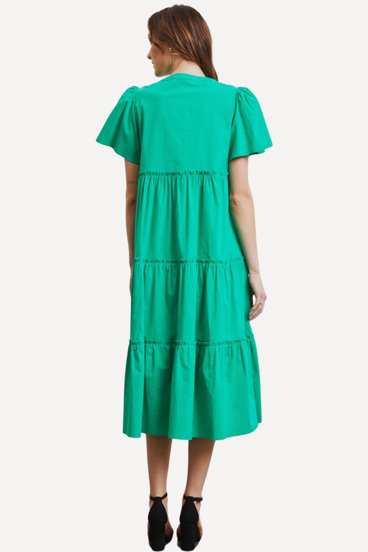 Poplin Tiered Midi Dress - Green