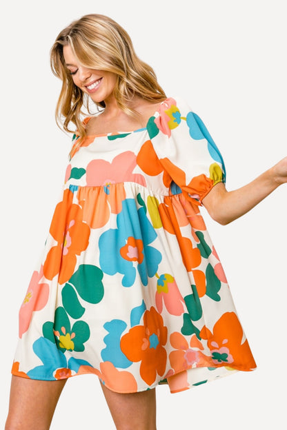 spring brunch style, 2024 spring fashion, Floral Puff Sleeve Mini Dress