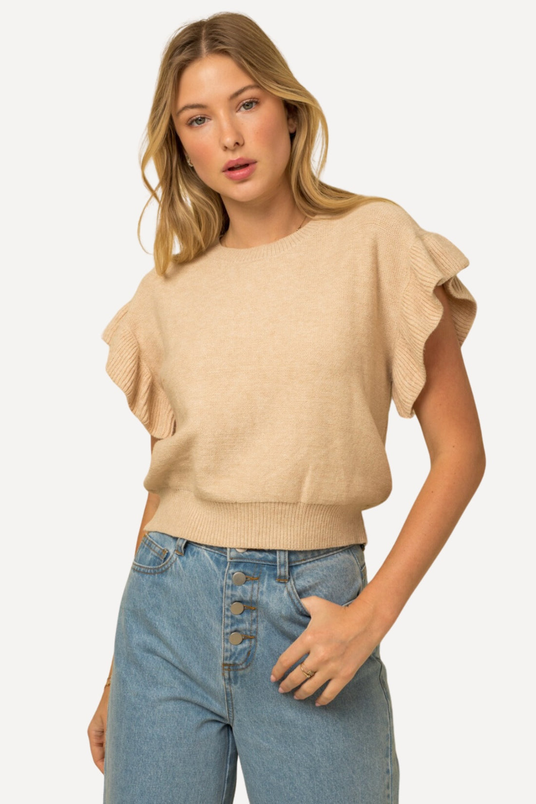 Ruffle Sleeve Knit Top