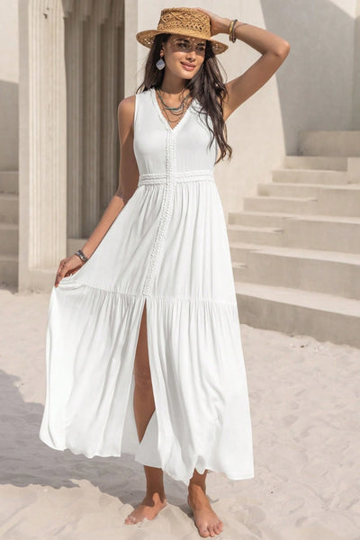 White Sleeveless Maxi Dress, vacation dress, white summer maxi dress, women dress