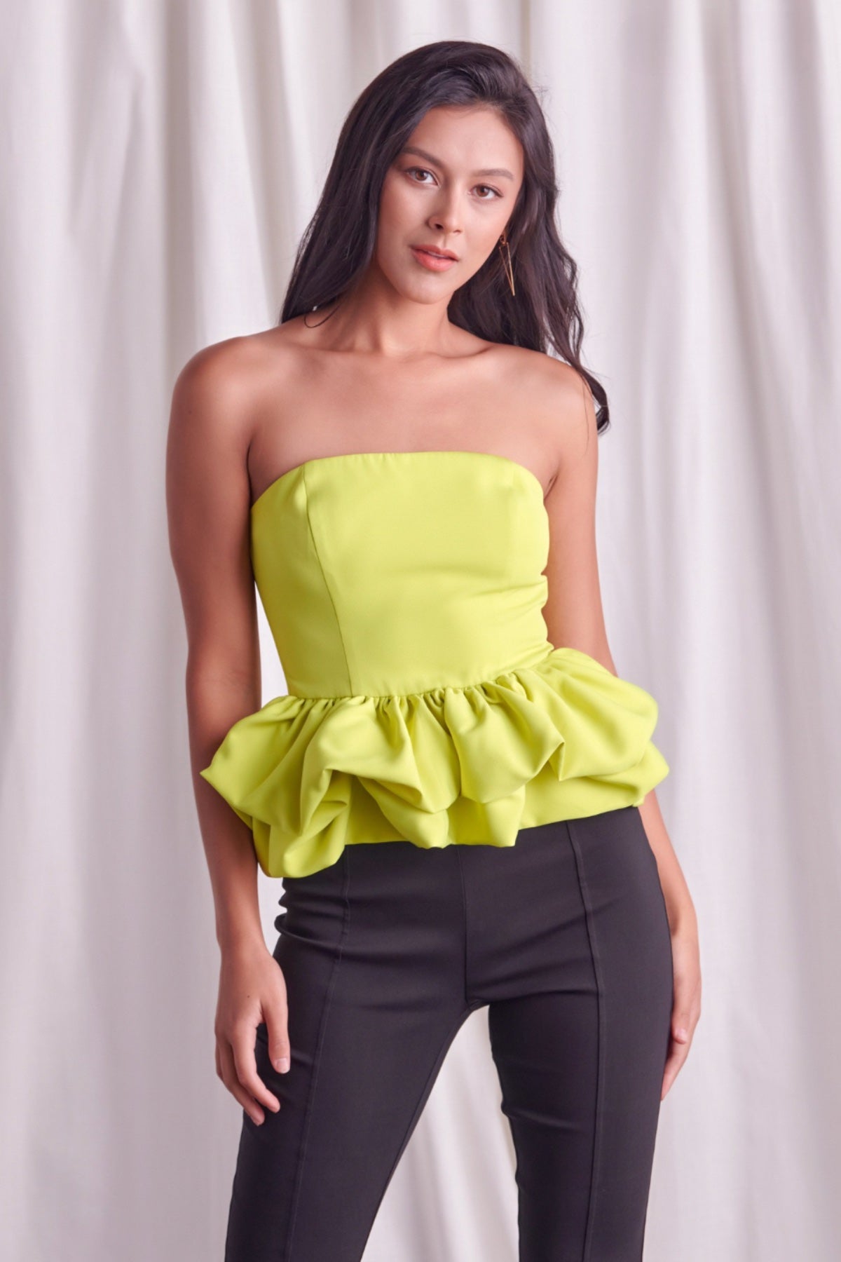 lime green Off Shoulder Ruffle Top