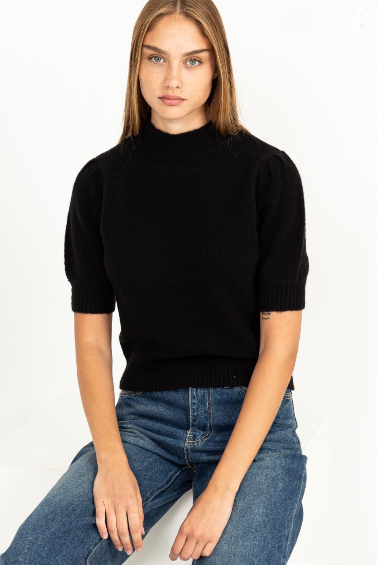 black short sleeve knit top